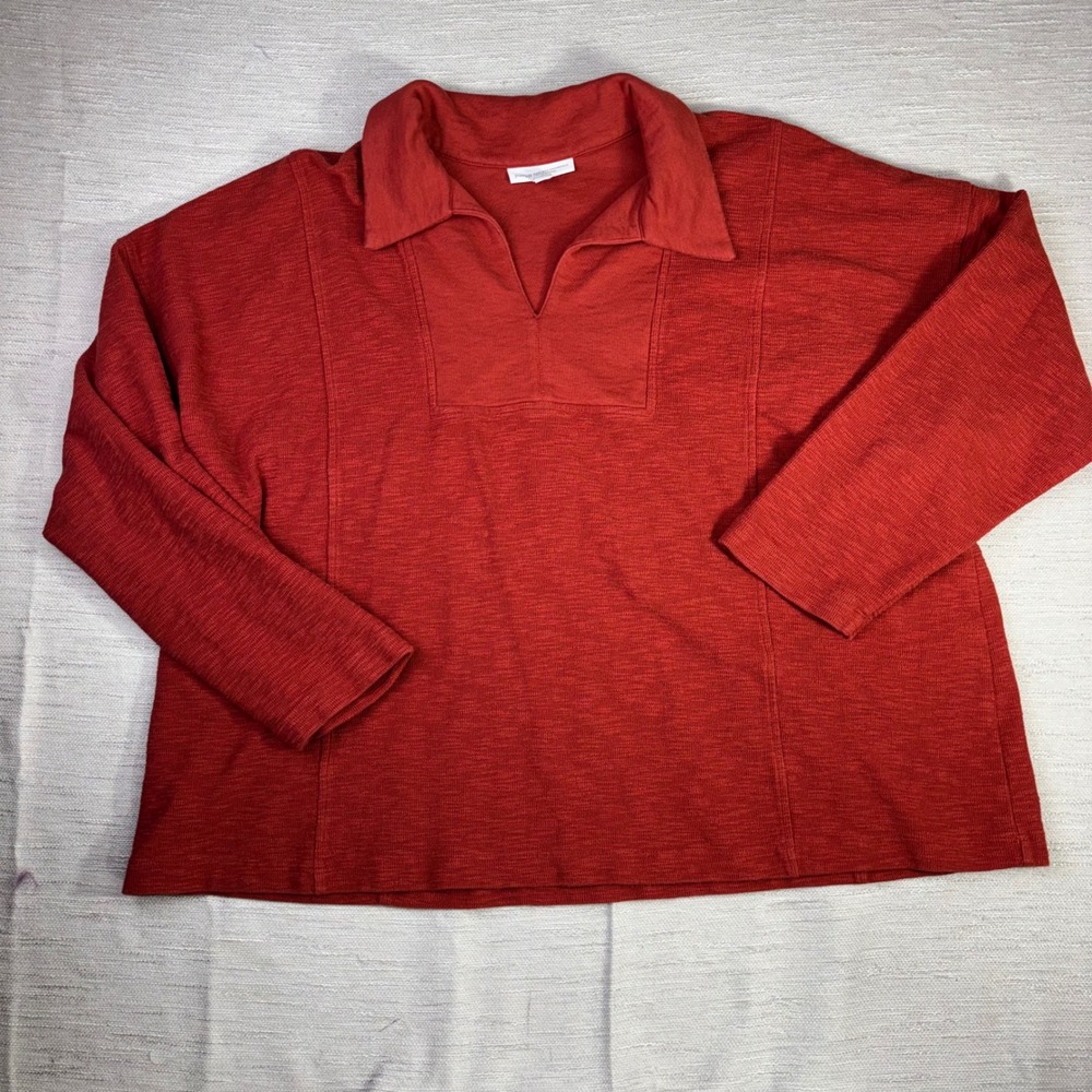 Pure Jill Organic Cotton Slub V-Neck Collared Top Rust Red 3X Pullover - Picture 1 of 7